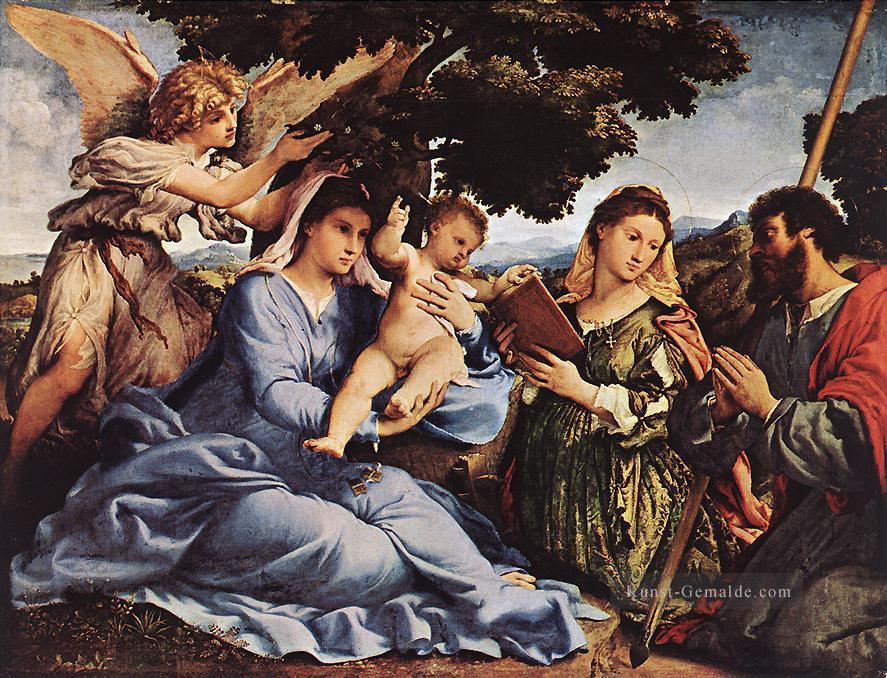 Madonna mit Kind und Heiligen und Engel 1527 Renaissance Lorenzo Lotto Ölgemälde